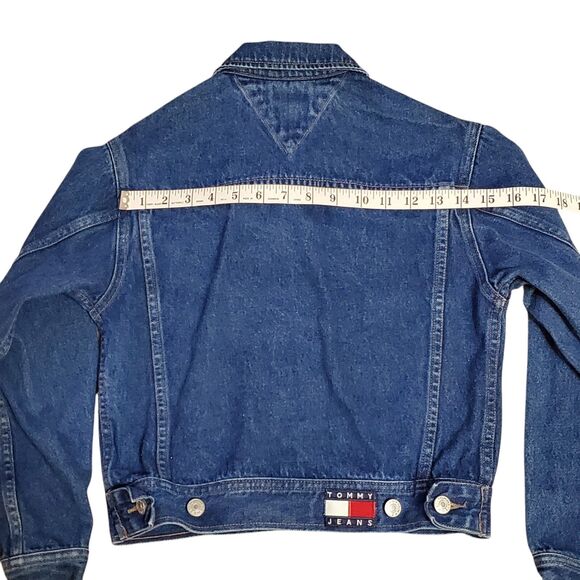 Tommy Hilfiger Womens Small Logo Denim Blue Jean Jacket Trucker Crop - Picture 14 of 14